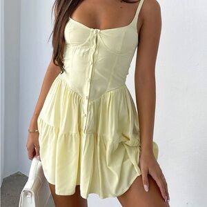 White Fox Light Yellow Spaghetti Strap Tiered Sundress